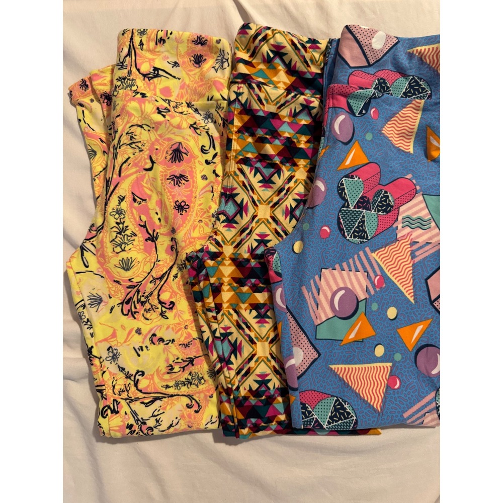 LuLaRoe Tween Leggings Lot of 3 Geometric Aztec Floral Paisley Retro 80s Prints